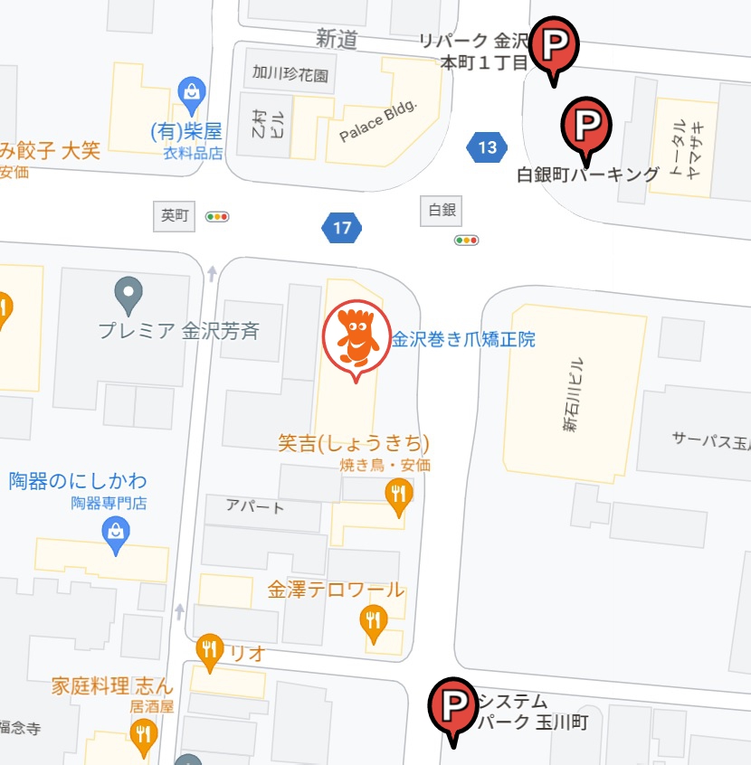 金沢巻き爪矯正院の周辺駐車場のイラスト